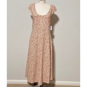 Old Navy Tan White Abstract Leopard Print Maxi Dress Cap Sleeve Scoop Neck Sz L